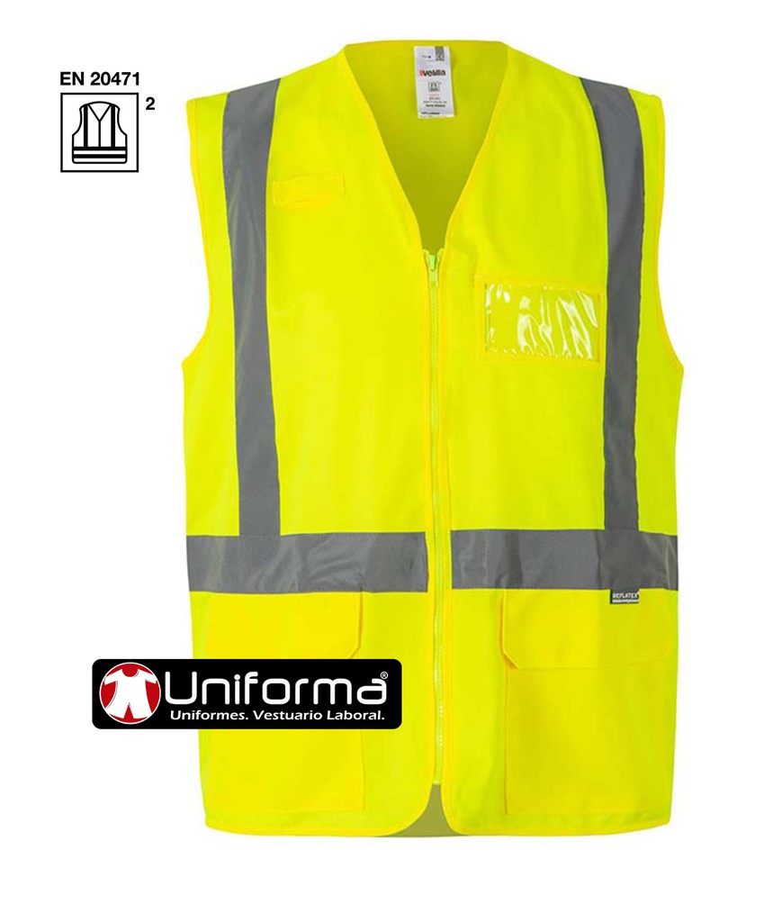 Chaleco Amarillo Fluor con bandas reflectantes. Homologado