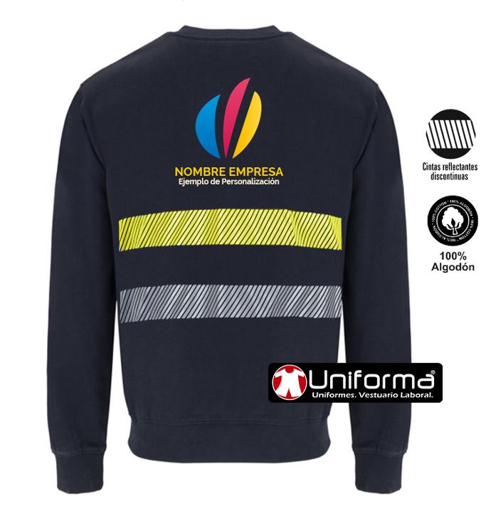 Sudadera de trabajo de color marino de algodón 100% grueso personalizada con bandas reflectantes y de alta visibilidad con logo y nombre de empresa en uniforma