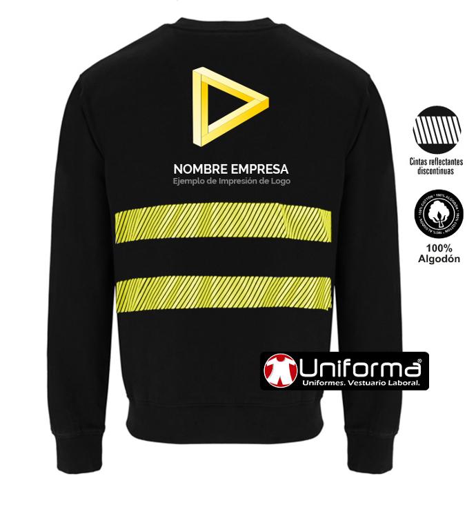 Sudadera de trabajo de color negro de algodón 100% grueso personalizada con bandas reflectantes y de alta visibilidad con logo y nombre de empresa en uniforma