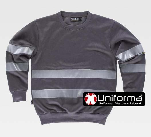 Sudadera de trabajo gris con cintas reflectantes de color gris personalizable con logo de empresa en uniforma