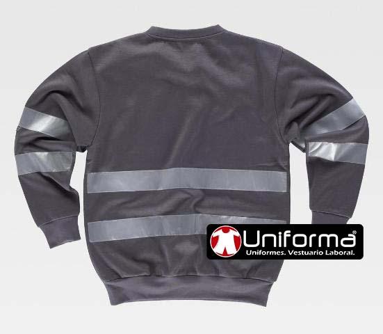 Sudadera de trabajo gris con cintas reflectantes de color gris personalizable con logo de empresa en uniforma