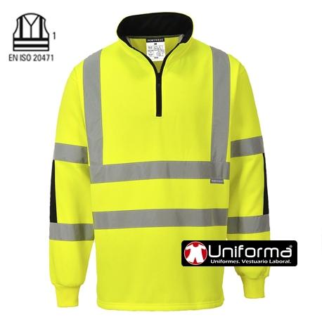 Sudadera de trabajo reflectante de alta visibilidad Clase 3, con bandas reflectantes verticales y horizontales, personalizable con logo de empresa en Uniforma