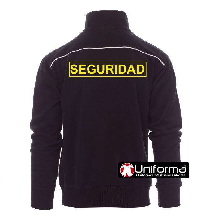 Sudadera de vigilante de seguridad con logo de empresa y vivos a contraste de color negro en Uniforma