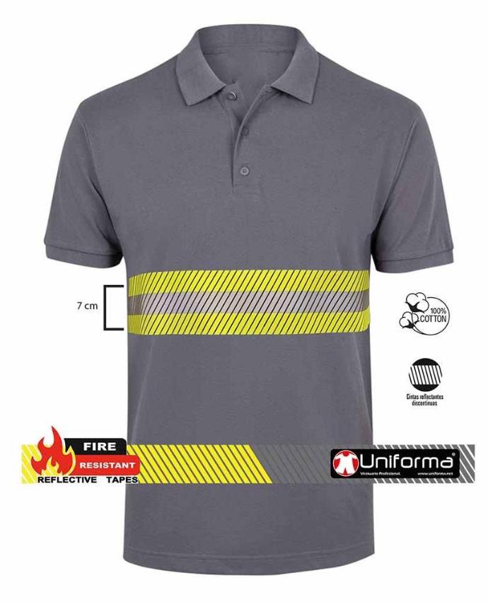 Polo de algodón con banda reflectante bicolor ignífuga segmentada en Uniforma