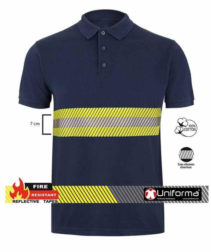 Polo de algodón con banda reflectante bicolor ignífuga segmentada en Uniforma