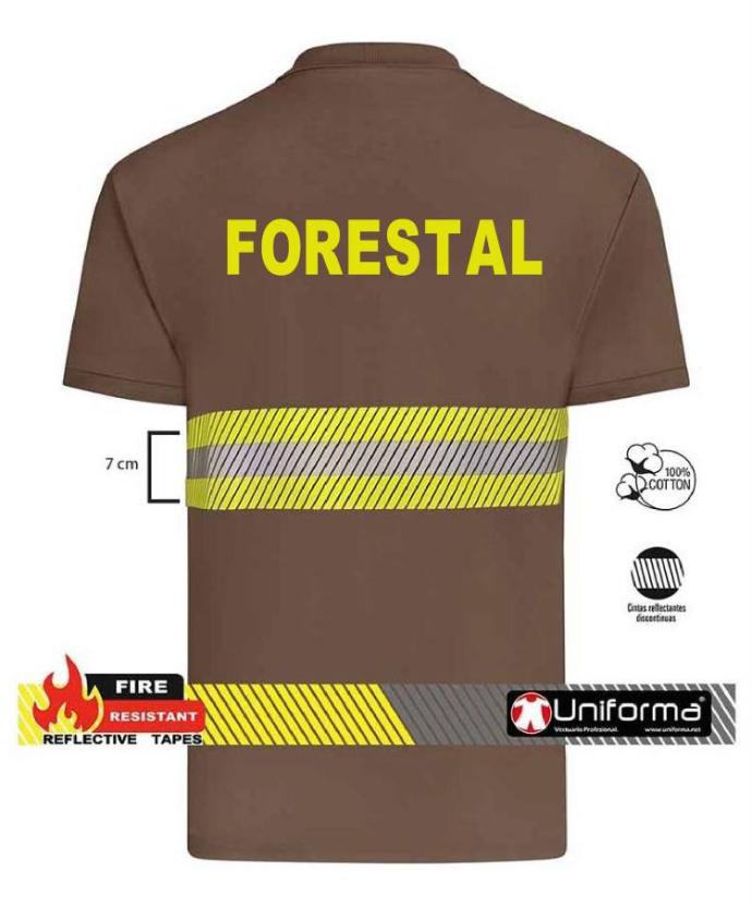 Polo de algodón forestal con banda reflectante ignífuga bicolor personalizable con logo de empresa en Uniforma