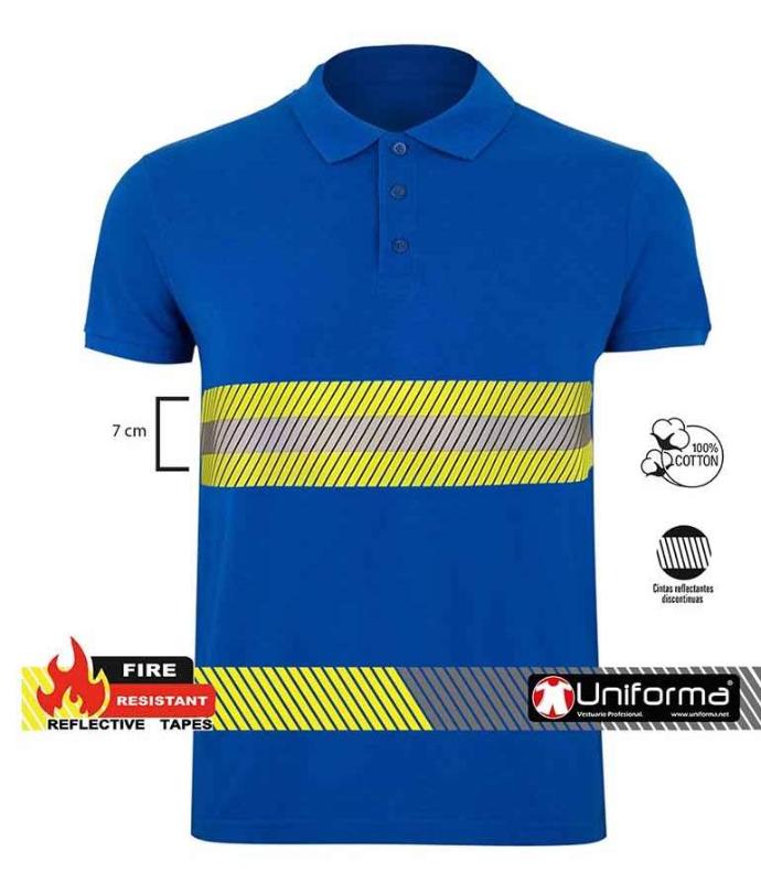 Polo de algodón con banda reflectante bicolor ignífuga segmentada en Uniforma