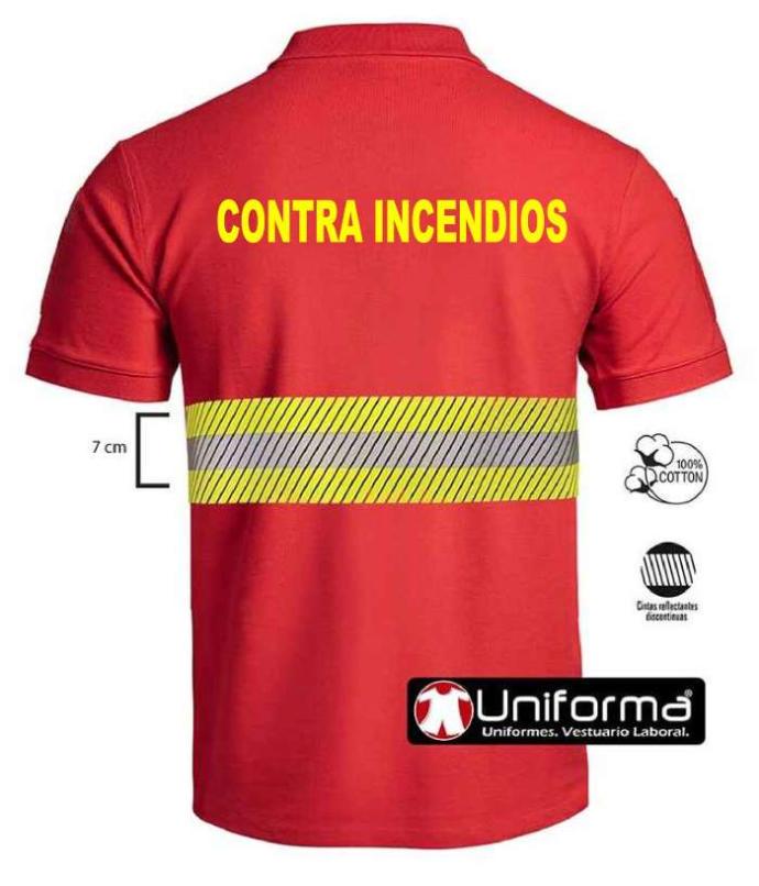 Polo contra incendios de algodón 100% con banda reflectante bicolor ignífuga resistente a la llama, personalizable con logo de empresa en Uniforma