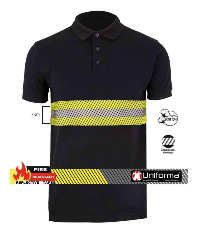 Polo de algodón con banda reflectante bicolor ignífuga segmentada en Uniforma