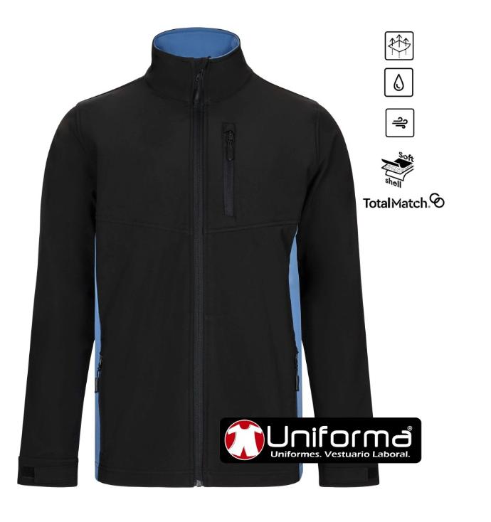 Softshell Bicolor Personalizables en Uniforma Chaqueta de trabajo softshell bicolor cortavientos, impermeables, elásticos, personalizables con logo de empresa en Uniforma
