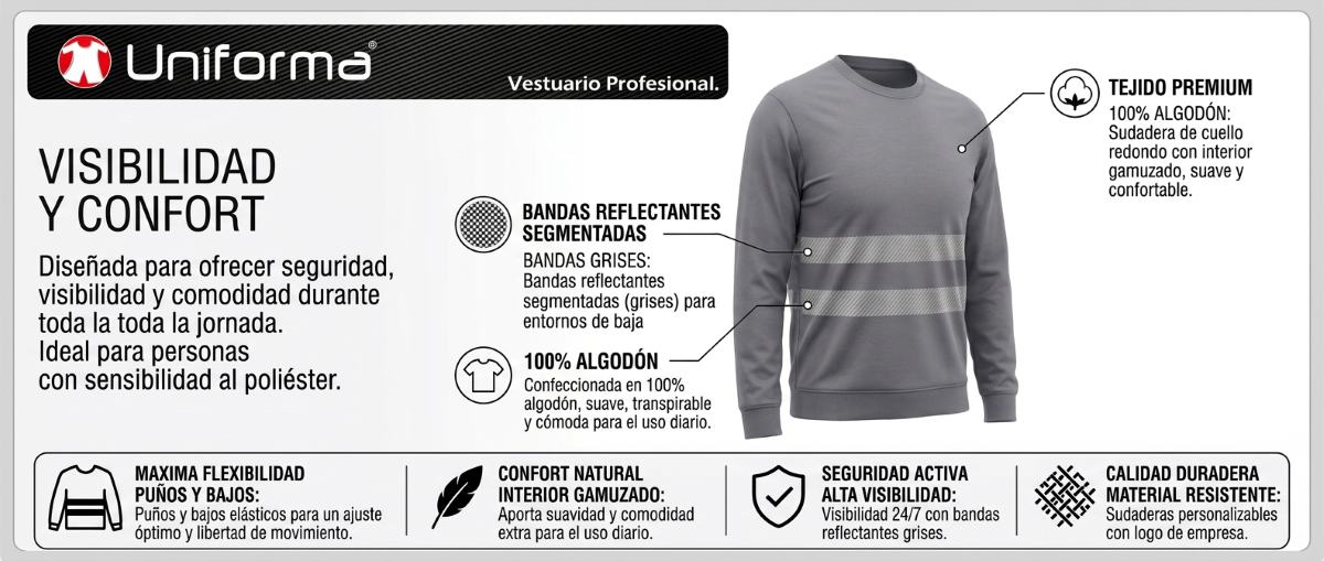 Sudadera Algodón con Bandas Reflectantes UN3212 personalizable en Uniforma