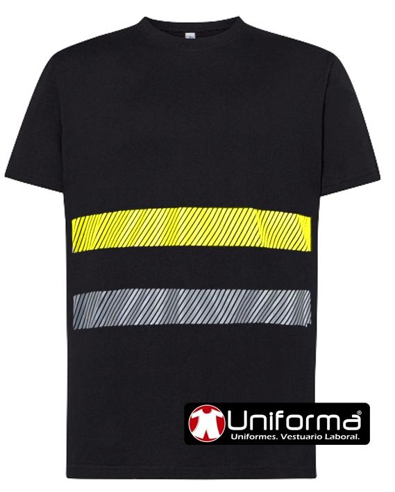 Camiseta de algodón con banda reflectante y de alta visibilidad segmentadas personalizable con logo de empresa en uniforma