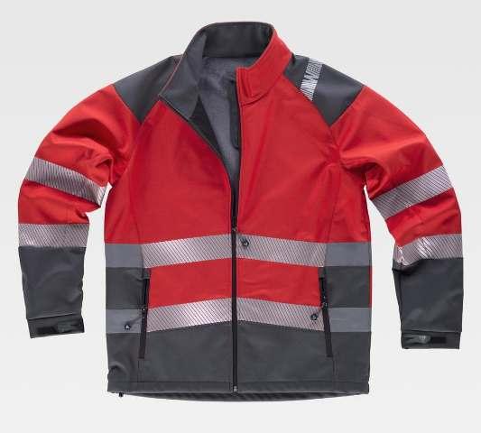 Chaqueta de trabajo tipo softshell de alta visibilidad roja