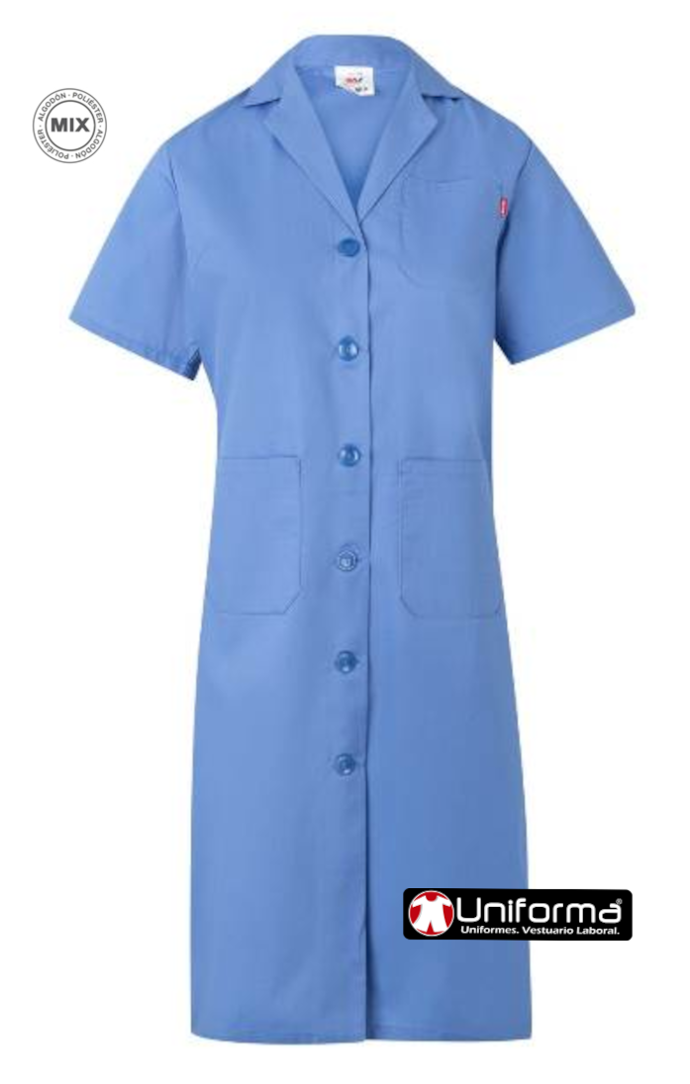 Bata de trabajo de mujer entallada con pinzas para un mejor ajuste de manga corta en uniforma