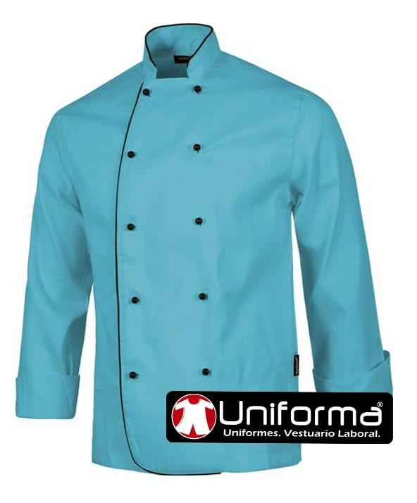 chaqueta de cocina de manga larga azul turquesa