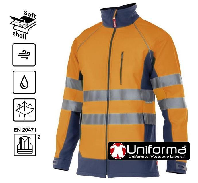 Softshell de trabajo de alta visibilidad de diseño bicolor personalizable con logotipo de empresa en uniforma.net