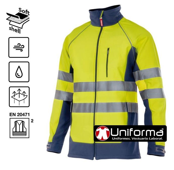 Chaqueta de trabajo tipo softshell de diseño bicolor personalizable con logo de empresa en uniforma.net