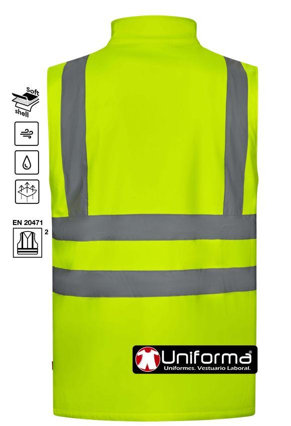 Chaleco d etrabajo tipo softshell de color amarillo reflectante de alta visibilidad clase 3 en uniforma