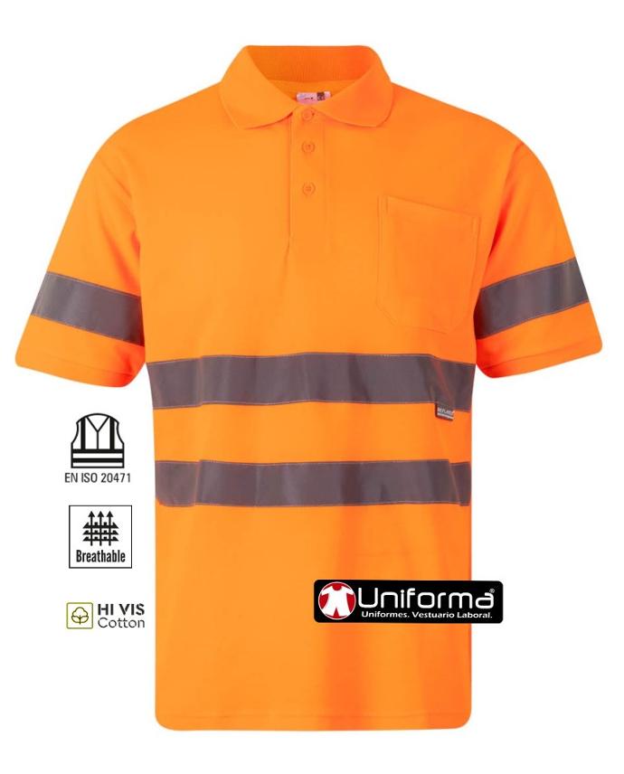 Polo de trabajo de alta visibilidad de algodón de la gama Hi Vis cotton personalizable con logo de empresa en uniforma