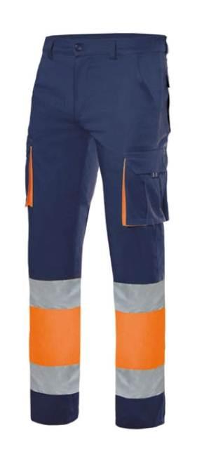 Pantalón de trabajo de alta visibilidad en 100% algodón de diseño bicolor homologado EN ISO 20471 clase 1 personalizable con logo de empresa en uniforma