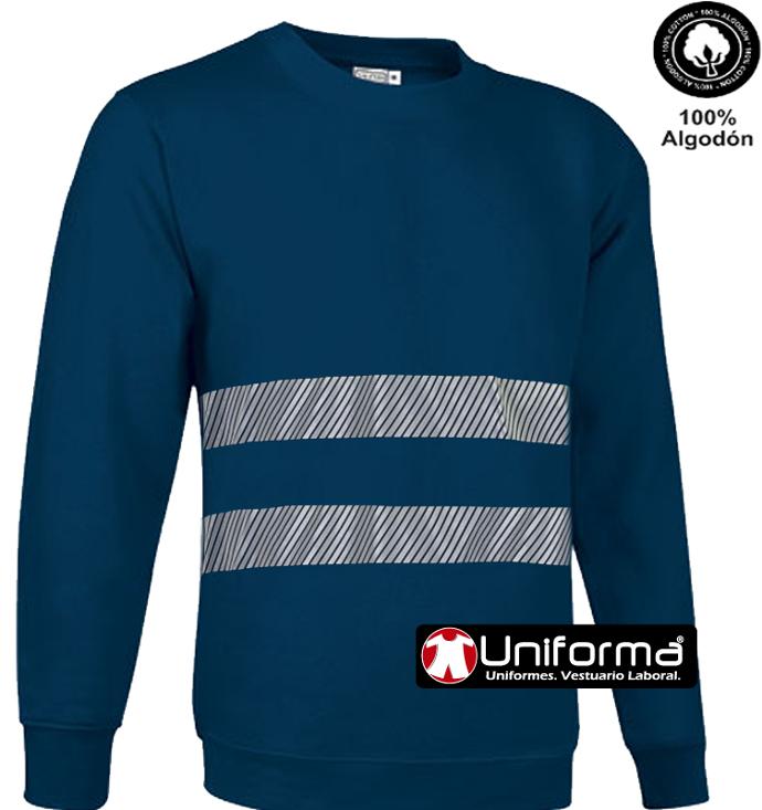 Sudadera de trabajo de algodón 100% con bandas reflectantes segmentadas discontinuas reflectantes para entornos de trabajo poco iluminados, disponible y personalizable con logo de empresa en uniforma