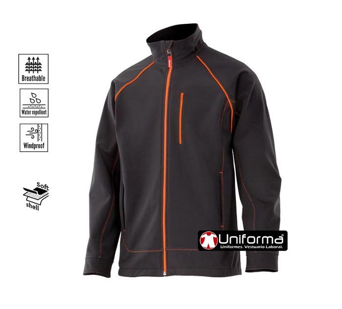 Chaqueta de trabajo tipo softsehll de triple capa impirmeable, cortavientos y contra el frío, de diseño bicolor de la gama FluorMatch, personalizable con logo de empresa en uniforma