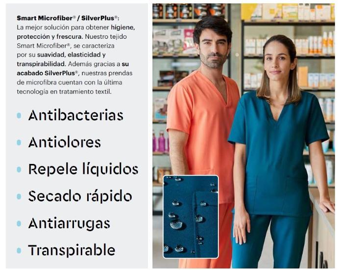 Ropa y uniformes sanitarios en tejidos de micro fibra con propiedades anti bacterias con iones de plata personalizables con logo de empresa en uniforma