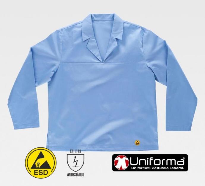 Casaca Camisa de trabajo ESD EN1149 disipativa de la carga electroestática anti estática con fibra conductora, personalizable con logo de empresa en uniforma