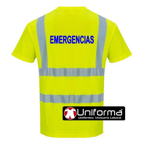 Camiseta de alta visibilidad de manga corta amarilla reflectante en tallas grabndes y muy grandes hasta la talla 6XL personalizable con logo de empresa en uniforma 