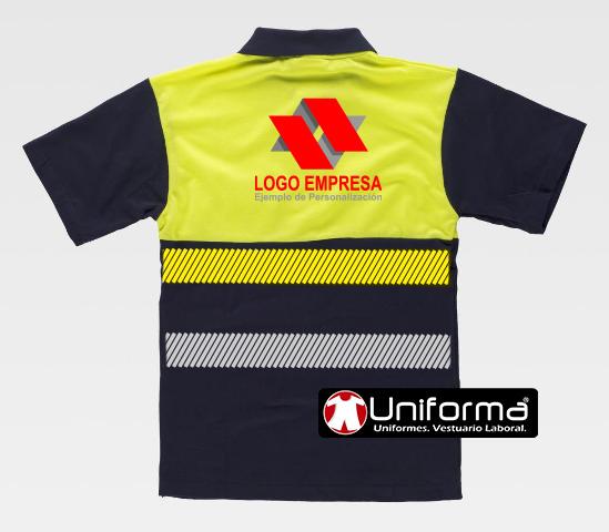 Polo de algodón con tejido de alta visibilidad, personalizable con logo a todo color, bandas reflectantes y de alta visibilidad en uniforma