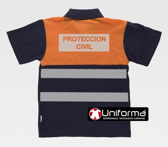 Polo de protección civil de algodón con bandas reflectantes y de alta visibilidad, con rotulación de texto en material reflectante