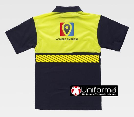 Polo de algodón con tejido de alta visibilidad, personalizable con logo a todo color, bandas reflectantes y de alta visibilidad en uniforma