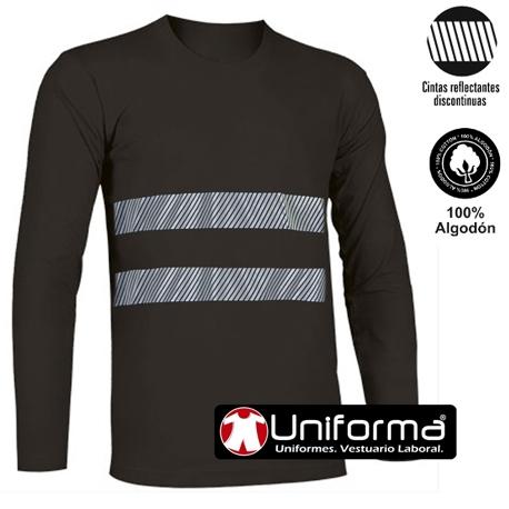 Camiseta de trabajo de manga larga de algodón con cintas reflectantes y cintas de alta visibilidad del tipo segmentadas personalizables con logo de empresa en Uniforma