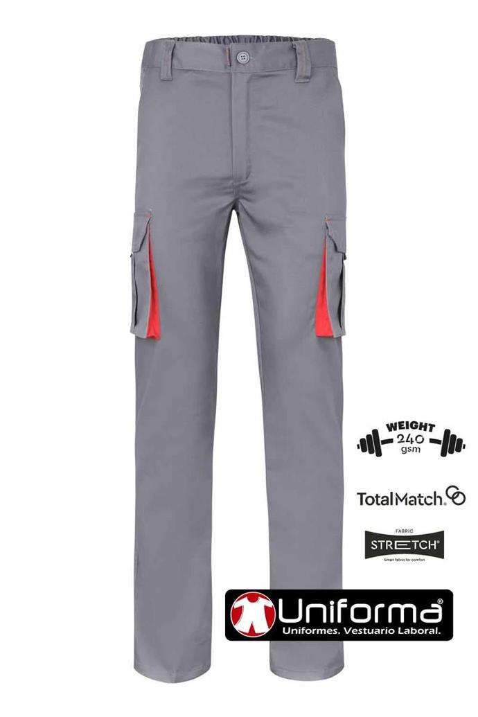 Pantalones de trabajo combinados de color, con detalles de color en las tapetas de los bolsillos, en tejdo resistentes y elásticos