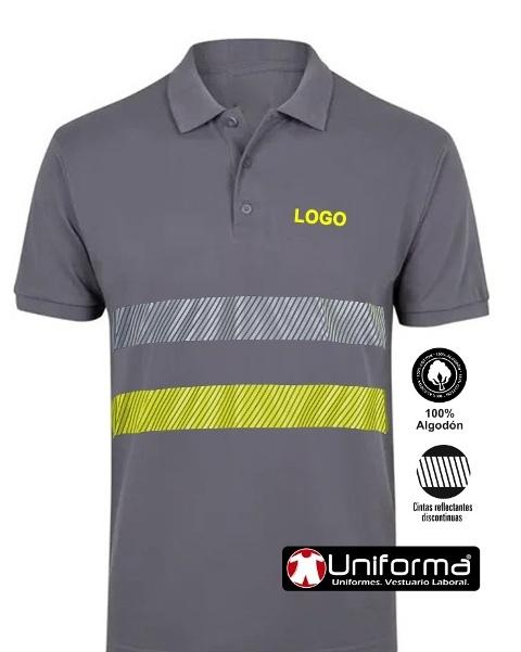 Polo de algodón con cintas reflectantes y de alta visibilidad en uniforma