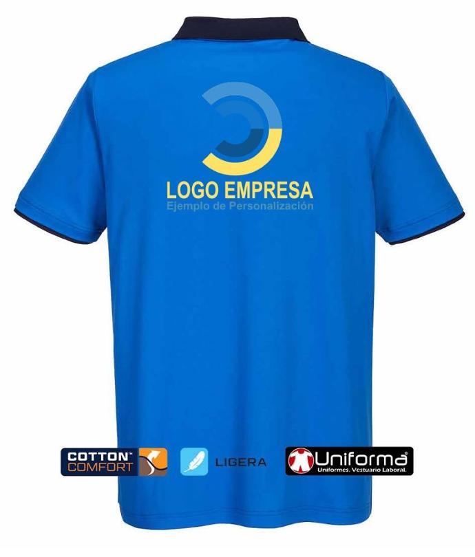 Polo de trabajo en tejido cotton comfort personalizado con logos de empresa y bandas reflectantes en uniforma