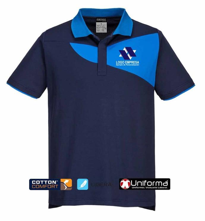 Polo de trabajo en tejido cotton comfort personalizado con logos de empresa y bandas reflectantes en uniforma