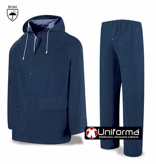 Traje de agua, conjunto impermeable de chaqueta y pantalón para la lluvia, con capucha, EN343, fabricado en  PVC y personalizable con logo de empresa. - MC188TA32