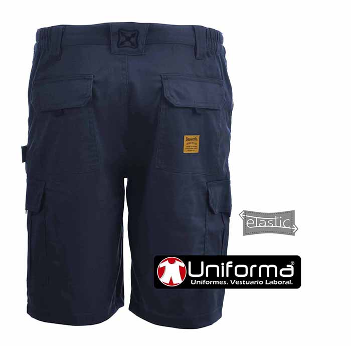 Pantalón corto de trabajo tipo bermudas en tejido elástico, con elastano, cómodas, de diseño multibolsillos con bolsillos de cargo, personalizables con logo de empresa en uniforma