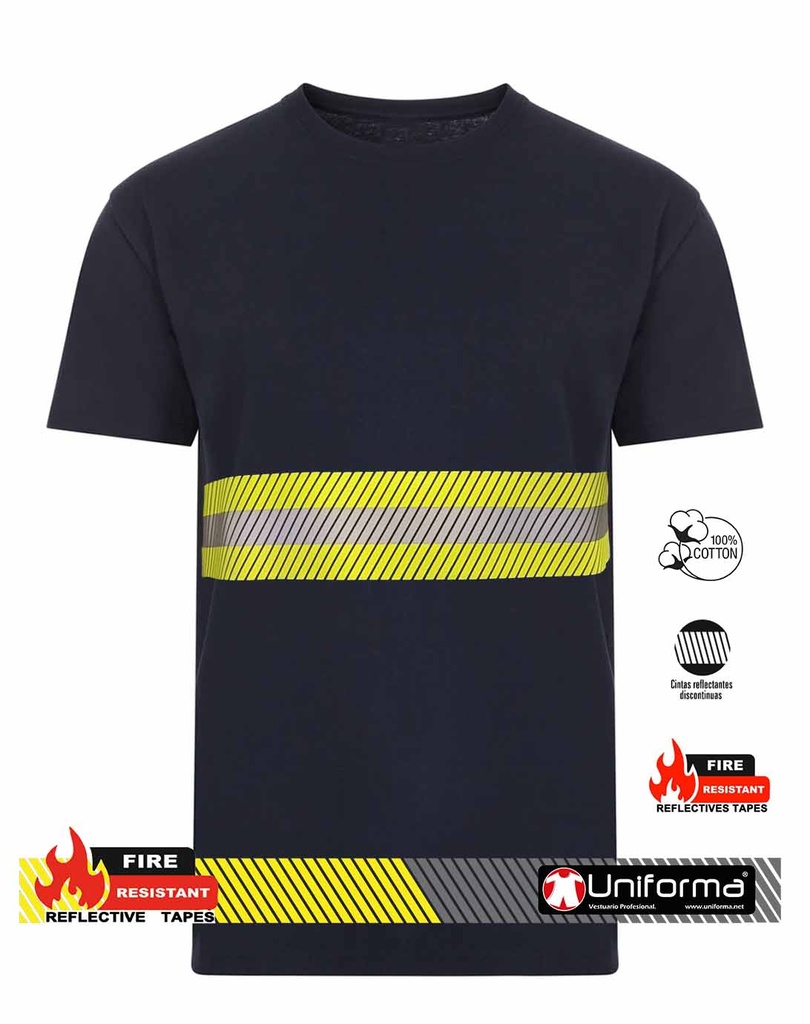 Camiseta Algodón Banda Reflectante Ignífuga de color azul marino, personalizable con logo de empresa en Uniforma  - UN303