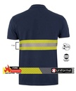 Polo Azul Marino de Algodón con Banda Reflectante Bicolor  y de alta visibilidad amarilla flúor, del tipo discontinua segmentada, resistente a la llama, personalizable con logo de empresa en Uniforma - UN230