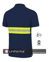 Polo Azul Marino de Algodón con Banda Reflectante Bicolor  y de alta visibilidad amarilla flúor, del tipo discontinua segmentada, resistente a la llama, personalizable con logo de empresa en Uniforma - UN230