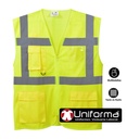 Chaleco amarillo reflectante de Alta Visibilidad con tejido de  Rejilla transpirable para ambientes calurosos, con Bolsillos y cierre de Cremallera - AN12024
