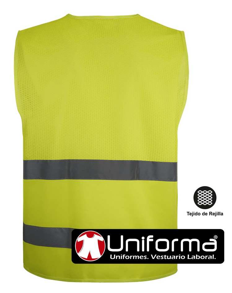 Chaleco Amarillo flúor de Alta Visibilidad con bandas reflectantes, tejido de Rejilla transpirable para ambientes calurosos, personalizable con logo de empresa en Uniforma. - WR2713R