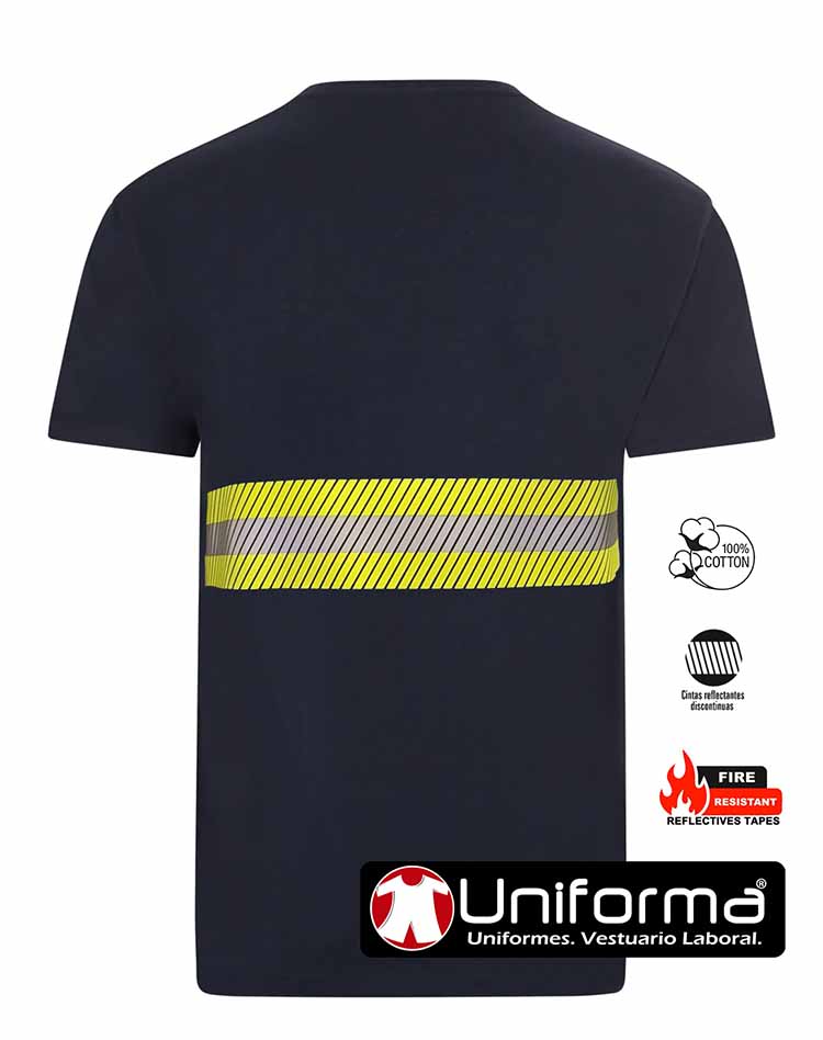 Camiseta Marino de Algodón con Banda Reflectante Bicolor extra ancha resistente a la llama, personalizable con logo de empresa en Uniforma - UN1050