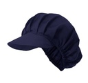 Gorro cofia de color Azul marino con visera rígida y parte superior de rejilla transpirable. Prenda de uso profesional para cocina, hostelería, industria alimentaria y limpieza. Fabricado en tejido sarga 65% poliéster y 35% algodón, disponible en múltiples colores.