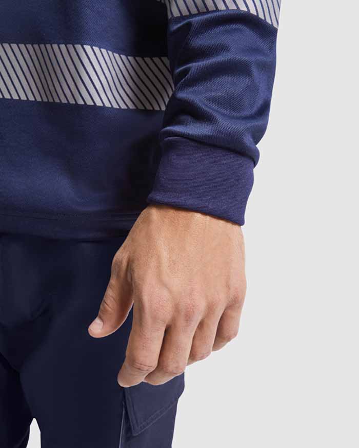 Polo de trabajo de Manga Larga de Alta Visibilidad con bandas reflectantes del tipo segmentadas discontinuas para mejor transpirabilidad, personalizable con logo de empresa en Uniforma - LY9319