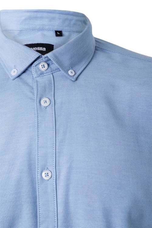 Camisa azul celeste oxford stretch tejido elástico manga larga hombre Oxford. 50% algodón - 45% poliéster - 5% elastano / 180 grms, personalizable con logo en uniforma - V405004S