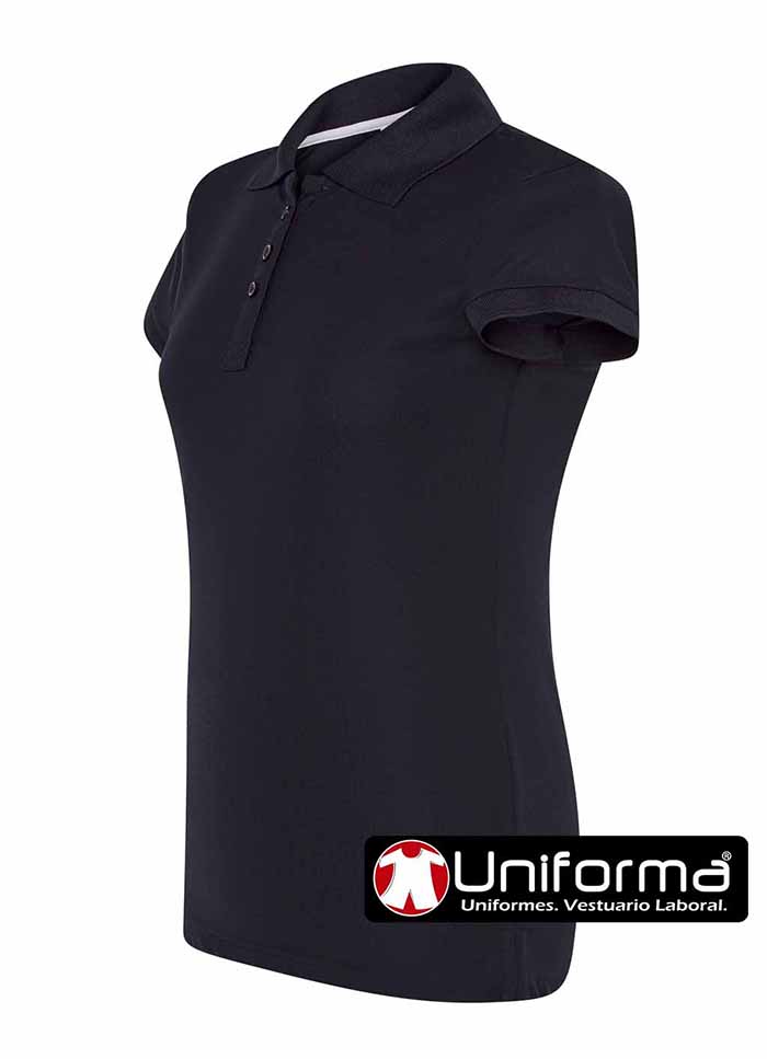 Polo Azul Marino Técnico de Mujer en 100% Poliéster microperforado con elegante tejido de piqué formado por micro cuadritos, para uso diario, resistente, de lavado fácil, sin plancha, personalizable con logo de empresa en Uniforma   - HK4260
