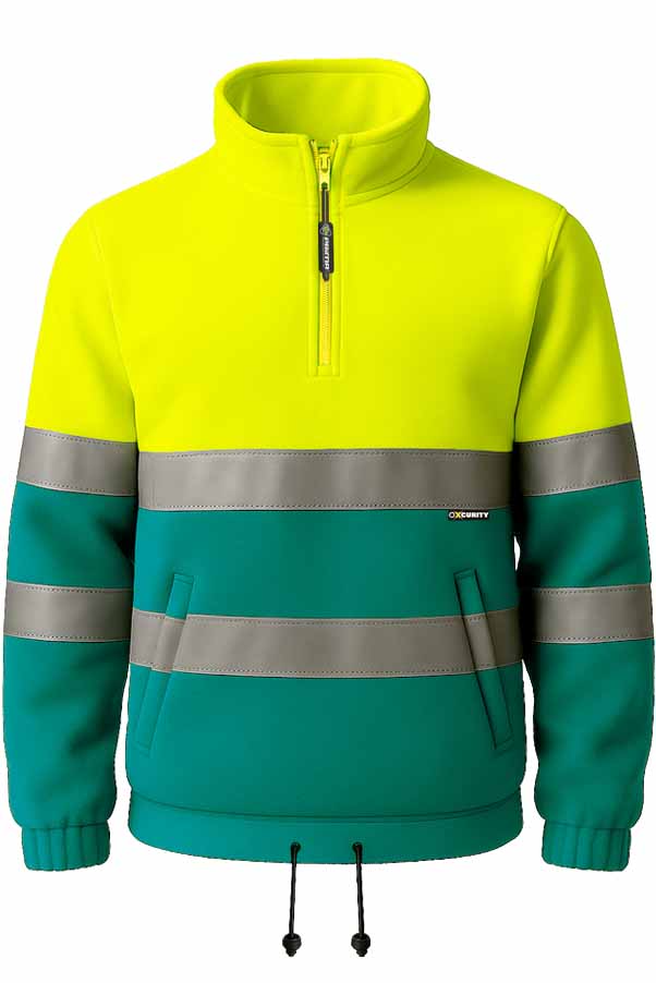 Polar Amarillo de alta Visibilidad y verde con Media Cremallera Naranja Marino, personalizable con logo de empresa en Uniforma - PR5622